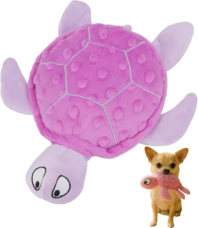 Squeaky Sea Turtle Plush Dog Toy – Durable, Interactive Chew Toy for Small Dogs – Relieves Anxiety & Teething – Keeps Puppies Busy, No Mess, Perfect for Indoor Play (Purple)