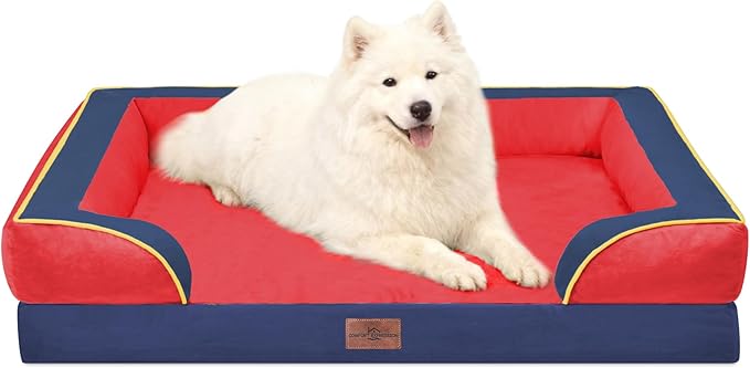 Comfort Expression Orthopedic Dog Bed for Large Dogs 36x27 Inch, Waterproof Egg Crate Foam Large Pet Bed with Removable Bolsters, Dog Couch with Washable Cover & Non-Slip Bottom, Kansas