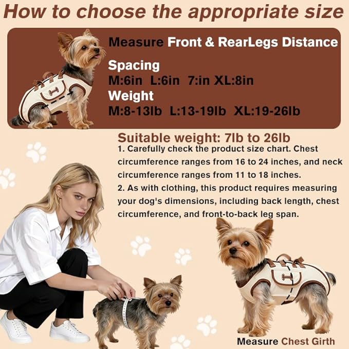 Dog Backpack Carrier for Small Dogs,Dog Lift Harness Adjustable Padded Breathable with Small Pet Treat Bag Straps for Disabled, Joint Injuries, Cars,Outdoor Hiking Pet（XL 19-28lb）