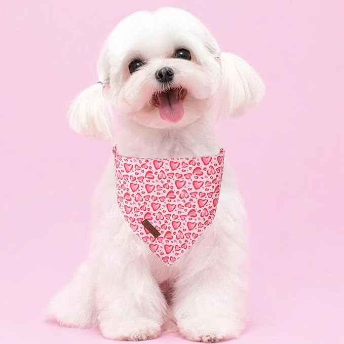 Valentine Dog Bandana, Pink Heart Triangle Bid Scarf for Small Medium Dog, Cotton Pet Kerchief for Girl Boy Dogs or Cats, Red Dog Bandana, Cute Adorable Puppy Bandana