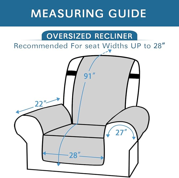 H.VERSAILTEX Reversible Quilted Recliner Covers Water Resistant Furniture Protector for Reclienr Chair with Elastic Straps for Pets Kids Sitting Width Up to 28"(Oversized Recliner, Brown/Beige)