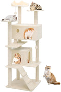 Athena Collection Cat Tree, 70 Inch Cat Tree Tower for Indoor Cats, Multi-Level Cat Tower House Activity Center with 2 Cat Condo & Scratching Post & Dangling Ball, Tall Cat Climbing Tower, Beige