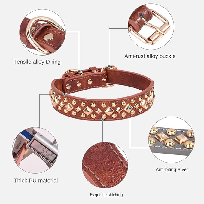 Spiked Dog Collar Soft Pu Leather Mushrooms Rivet Spike Studded Puppy Adjustable Pet Collars for Small Breeds (L, Red3)