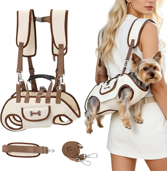 Dog Backpack Carrier for Small Dogs,Dog Lift Harness Adjustable Padded Breathable with Small Pet Treat Bag Straps for Disabled, Joint Injuries, Cars,Outdoor Hiking Pet（XL 19-28lb）