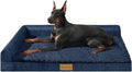 Patas Lague Orthopedic XL Dog Bed Large Sized Dog 48''X30'', Waterproof L Bolster Big Large Pet Sofa Beds with Removable Washable Cover, Soft Comfortable Pet Couch Crate Mat with Nonskid Bottom, Navy