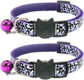 Reflective 2 Pack Breakaway Cat Collars with Bell Leopard Pattern Cute Kitty Adjustable 7.5-12.5 Inch Safe Kitten Collars Charms (Purple)