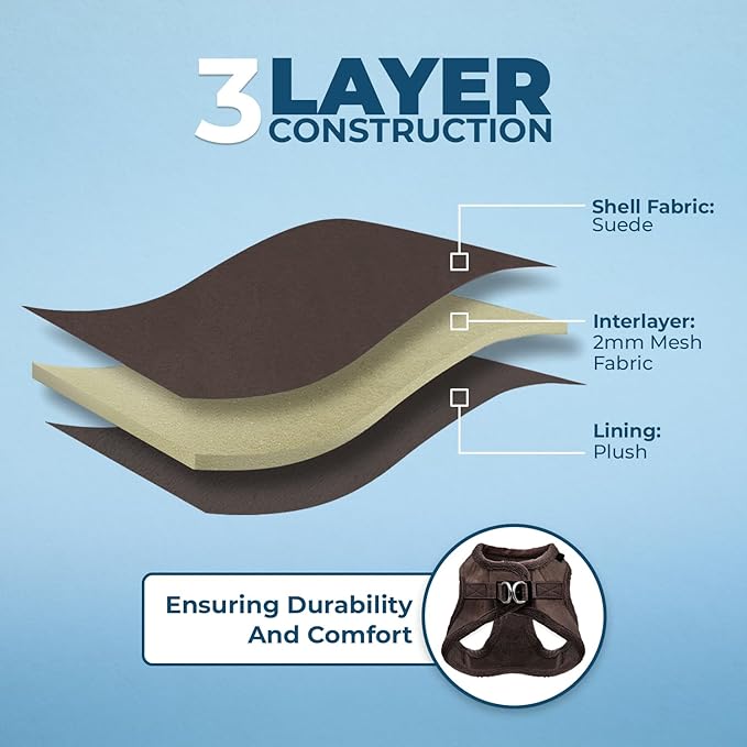 Best Pet Supplies - All Weather Plush, Reflective, No Pull Harness for Small, Medium Dogs, Cats - Secure with Hook & Loop Fastener, Buckle, Double D-Rings - Chocolate Suede, S