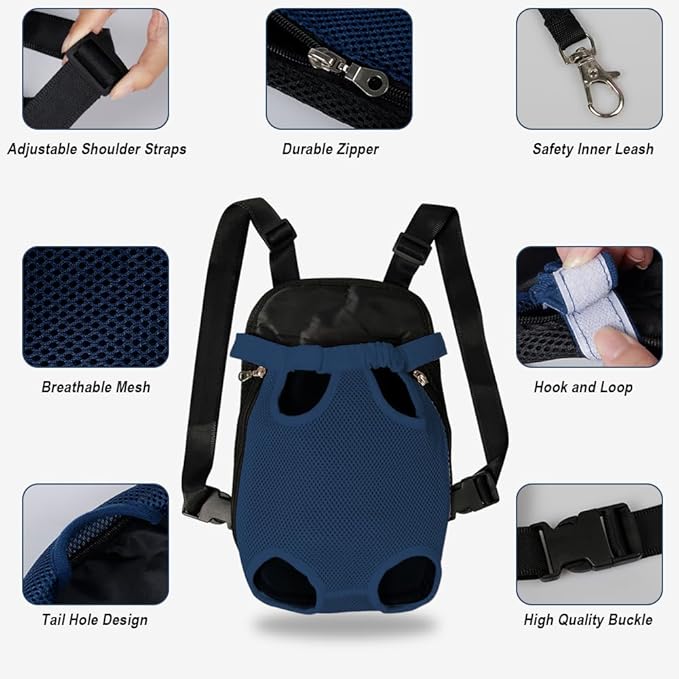 FEimaX Dog Carrier Backpack Pet Legs Out Front Cat Travel Bag, Adjustable Puppy Backpacks Carriers Hands-Free for Small Medium Dogs Cats Hiking Traveling Camping Daily Walking