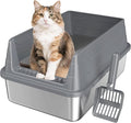 Stainless Steel Cat Litter Box, Odor Free Metal Litter Box with High Sides Lid, Open Top Low Entry Litter Pan Include Scoop Easy Cleaning Anti-Scratch Kitty Cat Box Anti-Urine Leakage, Non-Sticky