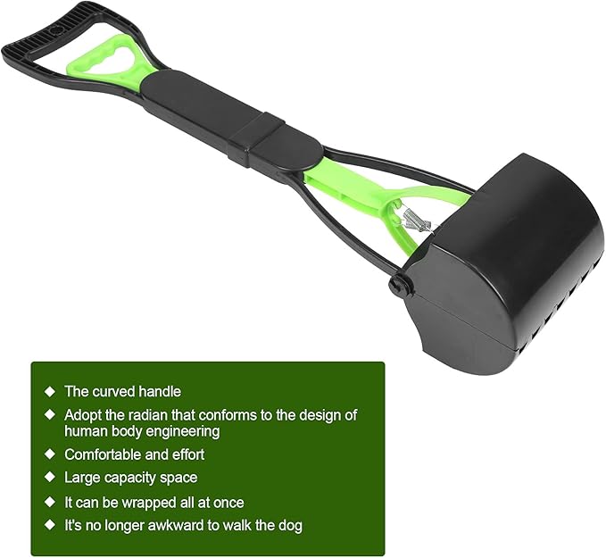 Pet Pooper Scooper, Long Handle Folding Poop Scoop, Stable Jaw Scoop Easy for Small Pet Poop, Pick Up Animal Waste Dog Puppy Cat Waste Picker Cleaning Tools Outdoor Dog Pooper Scooper(green+black)