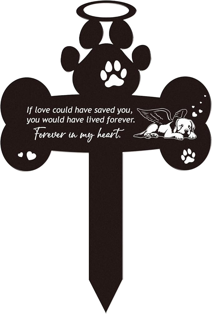 Pet Grave Markers Dog - Pets Memorial Stone Decorations Cemetery Headstones Decor Graveyard Remembrance Graveside Metal Stake Sign for Outdoors Yard