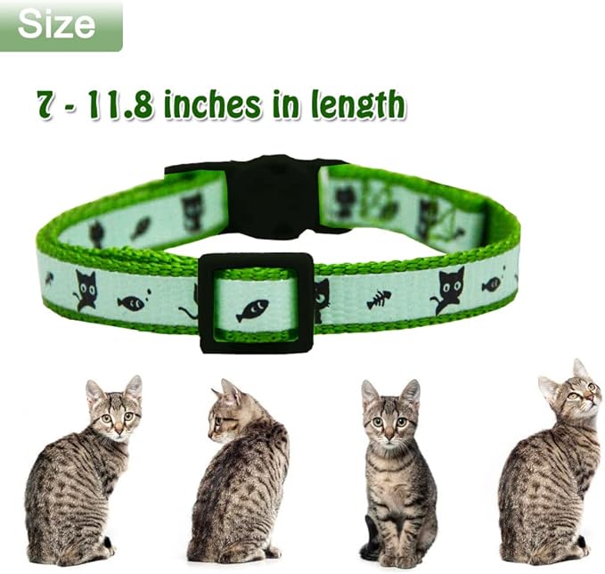 2 Pack Glow in The Dark Cat Collar with Bell Breakaway Safety Cat Puppy Collars with Pendant Red and Green
