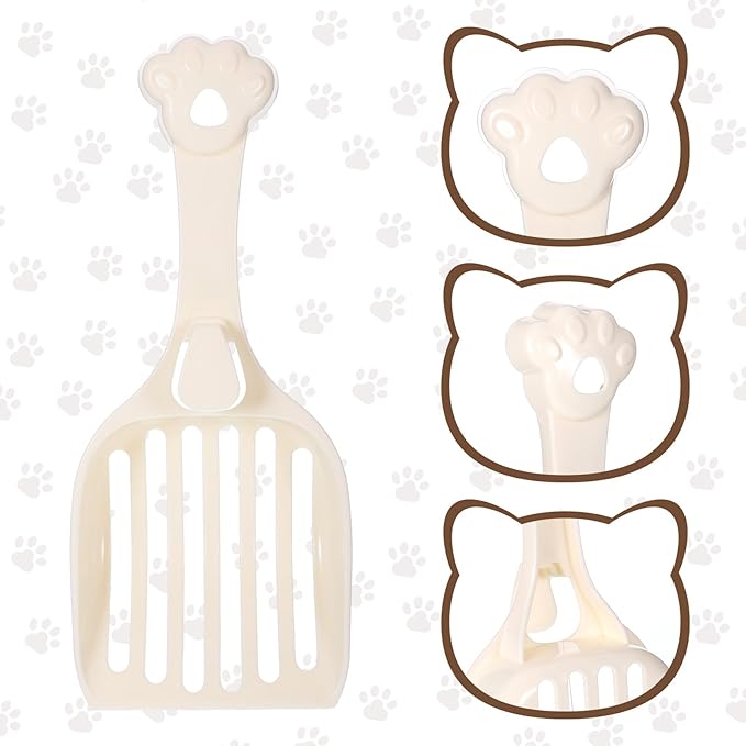 Cat Litter Scoop, Durable Plastic Kitty Litter Sifter Scooper with Wide Slats Comfy Handle Deep Shovel Pooper Lifter Captures All Clumps for Easy Sifting Pine Pellets Box (Milky White)