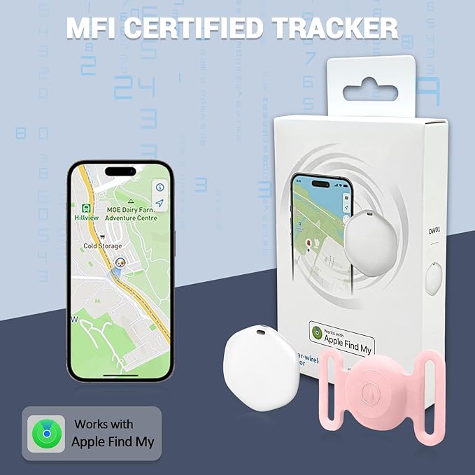 GPS Tracker for Dogs, Mini GPS Pet Tracker with Silicone Cover, IPX8 Waterproof GPS Tracker for Kids,No Monthly Fee,Work with Apple Find My(iOS Only),Dog Tracker Finder Tracker Pets-Pink-6