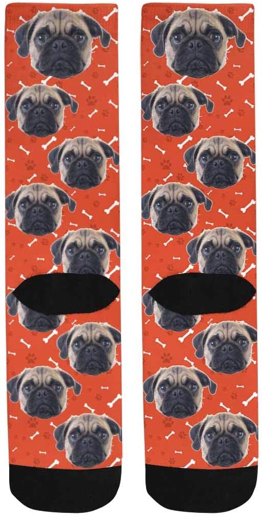 Custom Face Socks, Personalized Dog Lover Pet Photo Picture on Socks Unisex Athletic Crew Socks for Men Women
