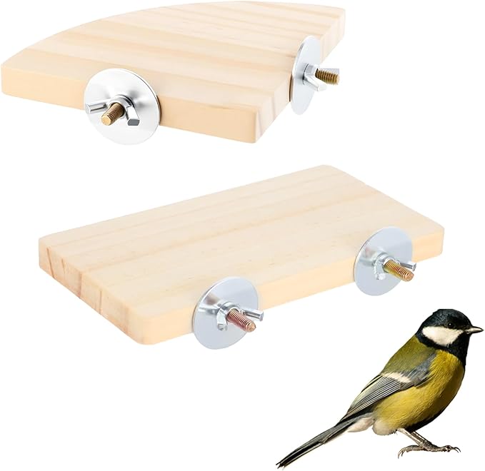 2PCS Bird Perch Platform Flat, Fan Shape and Rectangle Bird Cage Platform, 5.9 × 3.14 Inches Birds Perch Stand Platforms with Stainless Steel Washers for Cockatiel Rat Hamster Guinea Pig Conure