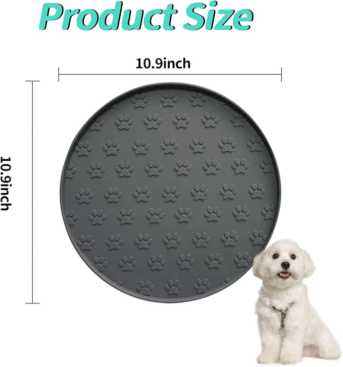 Silicone Dog Food Mat,Silicone Pet Food Mat Cat,Rubber for Dog Bowls Mats for Food and Water Bowl Feeding Round Paw Print（1 Pcs，Gray）