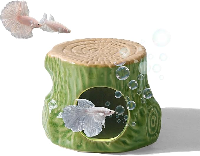 Aquarium Decor Cave Betta Fish Aquarium Accessories Ornaments Hiding Cave Wooden Stake Shape Hideout for Shrimp Cichlid Hermit Crab, Octopus Hiding Breeding for Tank (Green)