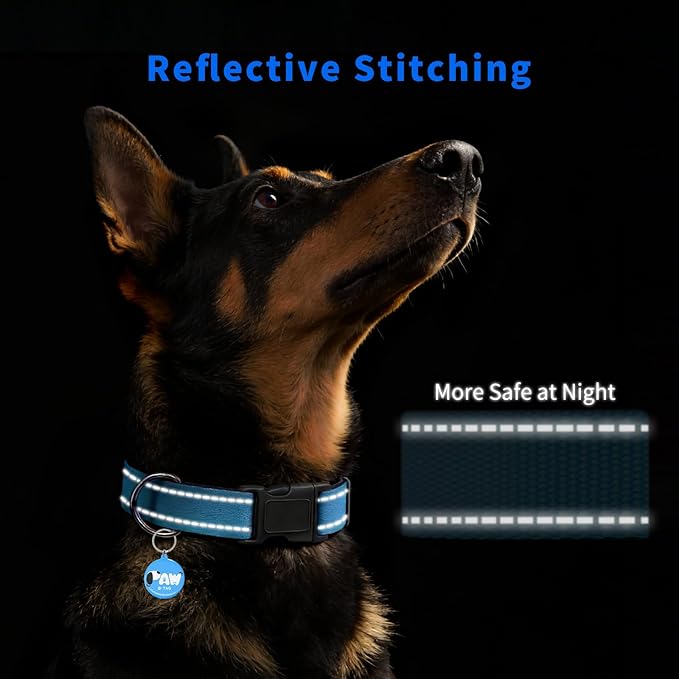 Reflective Dog Collar for Small Dogs with Dog Tags Personalized & Quick Release Buckle, Adjustable and Comfortable Nylon Pet Collar, Blue