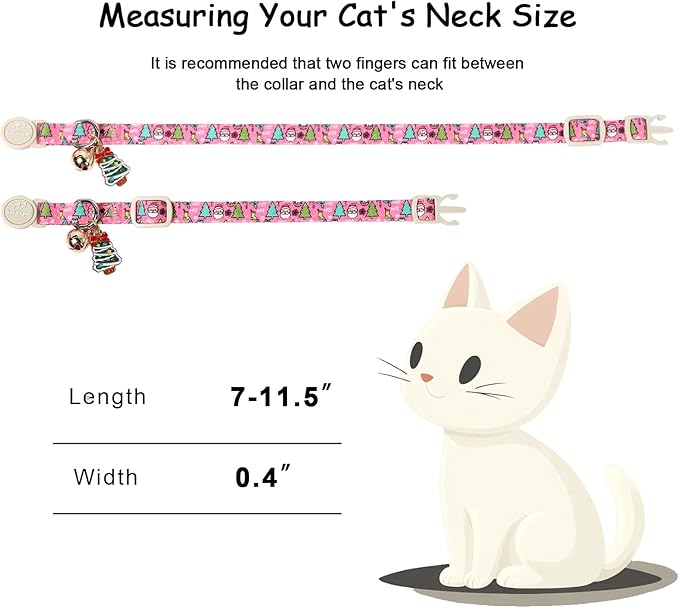2 Pack Christmas Cat Collars - Breakaway Cat Collar with Bell, Pink and Green Christmas Tree Pendant, Winter Adjustable Kitten Collars for Girl Boy Cats, Cozy Christmas
