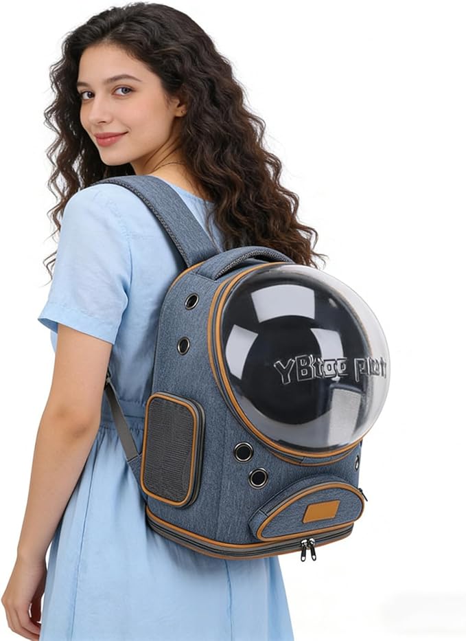 Cat Backpack Carrier, Breathable Pet Carrier Backpack Large Space Bubble for Small Dog and Large cat up to 18lbs, Transparent & Foldable Pet Carrier for Travel Hiking (Cowboy Blue)