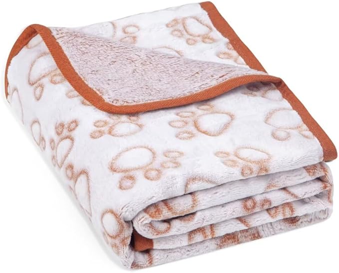 Stuffed Brown Small Premium Soft Dog Blanket, with Flannel Cute Paw Print, 24 * 32 inches, Newborn Cat Blanket Puppy Pads Supplies Dog Products Stuff Essentials