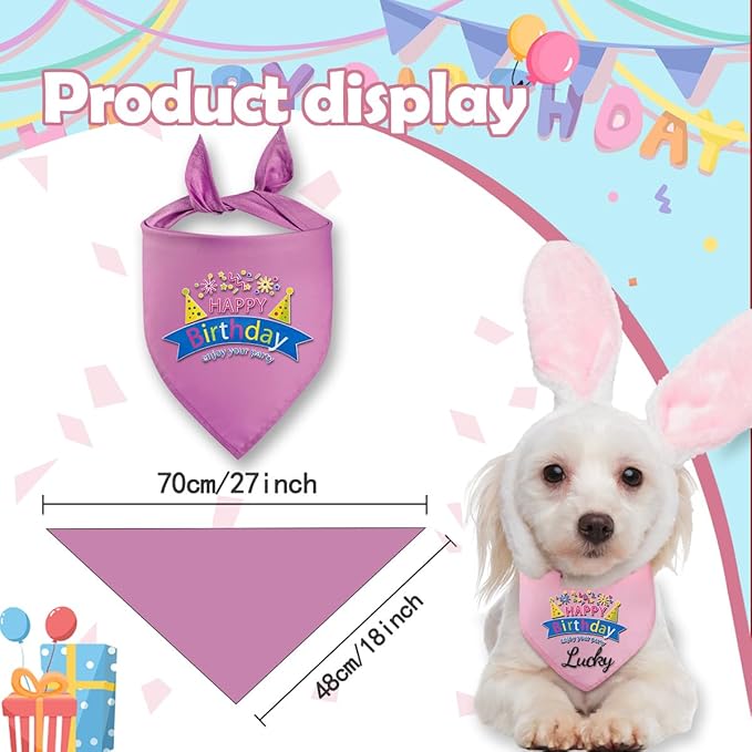 Personalized Dog Birthday Bandana, Happy Birthday Scarf with Embroidered Name,Dog Girl Boy Birthday Party Supplies Triangle Bibs,Gift for Medium Large Dogs Pets