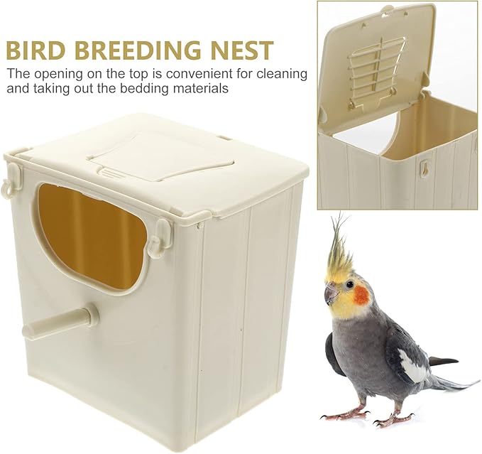 TEHAUX Parrot Breeding Box 5.1X3.9X5.1In Plastic Nesting Box Cage Mounted Bird House for Cockatiel Budgie Finch Conure with Hinged Cover Easy Clean