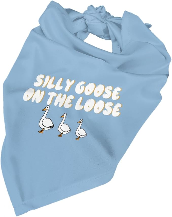 Silly Goose on The Loose Triangle Dog Bandana,Summer Bandana Funny Triangle Dogs Scarf Handkerchief Soft Adjustable Puppy Bandanas (Blue)