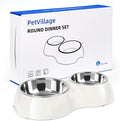 Elevated Dog Bowls Set - Non-Slip Raised Pet Feeder with Medium (10 oz) & Large (20 oz) Stainless Steel Bowls - Includes Durable Resin Stand for Corgi Puppies and Adult Cats - White