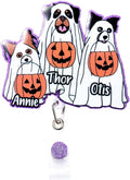 callie Personalized Halloween Ghost Badge Reel - Custom 1-3 Dogs and Names, Glitter Pumpkin ID Badge Holder Retractable, Holiday Gift for Dog Lover Nurse RN CNA Doctor