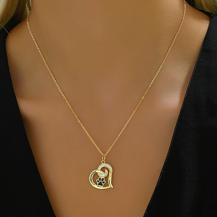 Personalized Cute Dog Cat Paw Name Necklace Forever Love Custom Heart Pendant Pet Name Necklace Gift for Pet Lovers