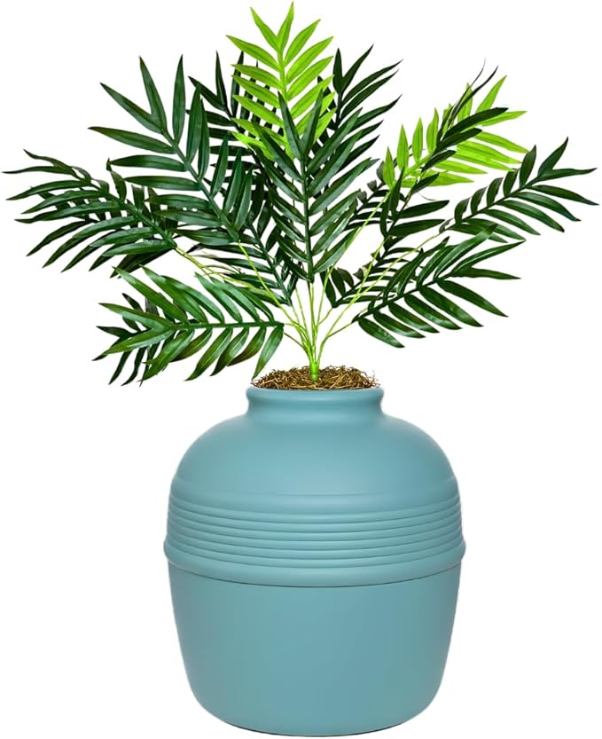 Good Pet Stuff Hidden Litter Box Planter, Decorative Cat Litter Enclosure with Carbon Filter, Artificial Plant, Easy Clean, Improved Design, Round Style, Base Kit, Coastal Blue