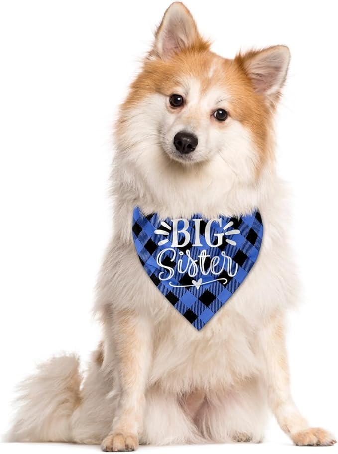 Big Sister Dog Bandanas, Buffalo Plaid Pet Scarf, Pet Dogs Scarf Accessories, Baby Announcement Dog Bandana, Dogs Bandana Gift for Small Medium Large(B18)