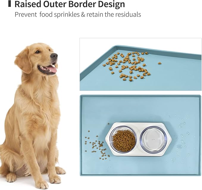 Dog Food Mat,Silicone Waterproof Food Tray,Non Slip Pet Bowl Mats Placemat,0.8" Raised Edge,Suitable for Most Small and Medium Sized Pets,28" x 18"