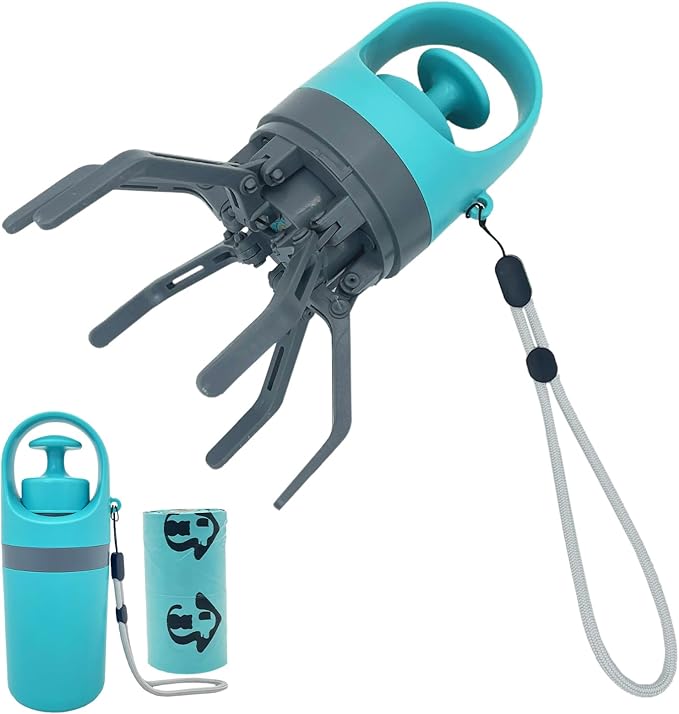 Fhiny Portable Dog Poop Scooper, No-Touch Handheld Doggy Poop Scooper Sanitary Puppy Waste Picker with Bag Dispenser Convenient Lightweight Six Claws Poop Waste Cleaner for Dog Great for Walks Travel