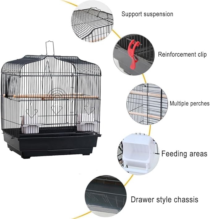 Travel Bird Cage 20.5x18.1x14.2 Inch, Portable Bird Carrier with Handle & 2 Perches for Small Birds, Parrots, Cockatiels, Budgies, Conures, Lovebirds, Canaries, Finches - White Metal Wire Cage