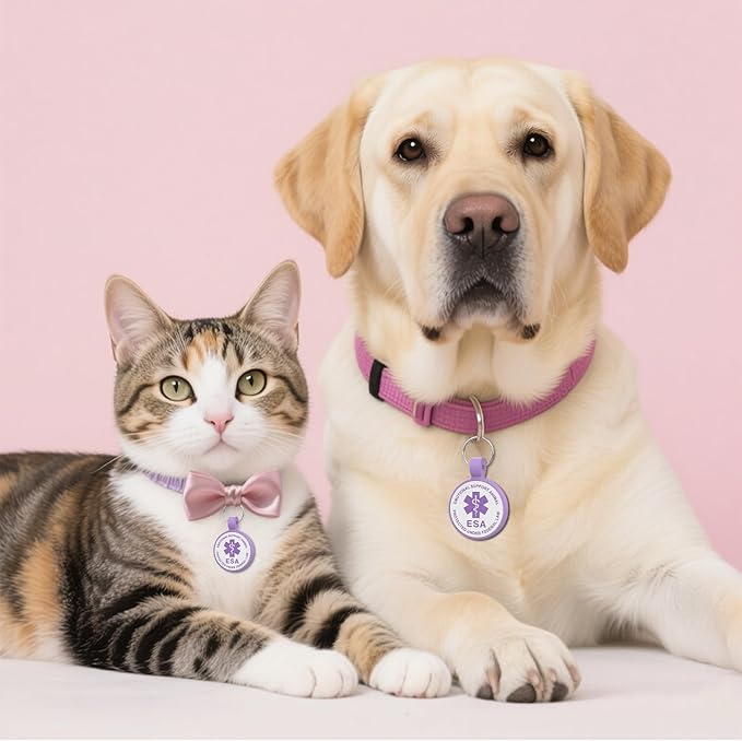 ESA Dog Tag, QR Code Dog Tag, Modifiable Free Pet Online Profile, Scannable QR Code, Scan QR Send Instant Location Alert Email, Silicone Lightweight ID Tag for Dog and Cat (Purple, Regular)