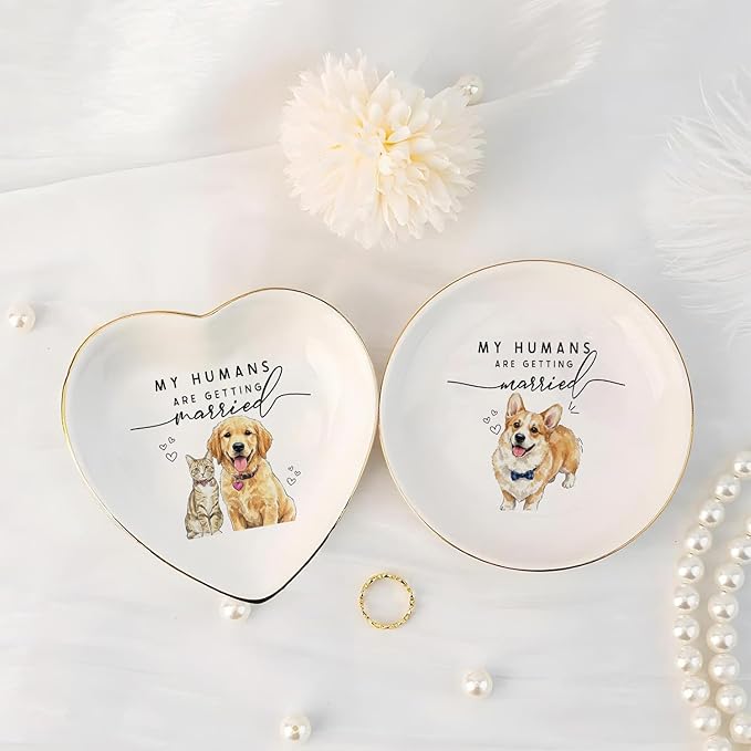 Custom Pet Portrait Watercolor Ring Dish, My Humans Are Getting Married Jewelry Tray, Engaged Ring Dish Gift for Newly Married Engaged Wedding Gift for Wife Her Fiance Bestie Bride To Be Newlyweds