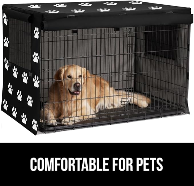 GORILLA GRIP Dog Crate Covers Compatible with Amazon Basics Crates, All Sides Open, Privacy Cover Fits 42" Wire Kennel, Breathable Mesh Windows, Light Reducing Puppy Training Cage Topper, Black Paw