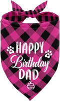 K28 Dog Bandana - Happy Birthday Dad Plaid Dog Scarf Accessory, Pet Scarf Gift for Dad's Birthday Party