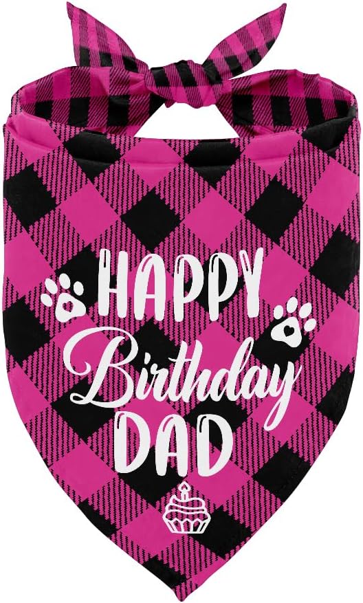 K28 Dog Bandana - Happy Birthday Dad Plaid Dog Scarf Accessory, Pet Scarf Gift for Dad's Birthday Party