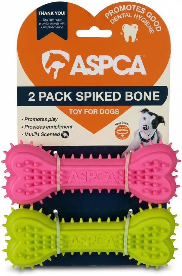 ASPCA 2-Pack Spiky TPR Puppy Teether Bones – Vanilla-Scented Teething Toys for Gum Relief, Gentle Chewing & Interactive Play