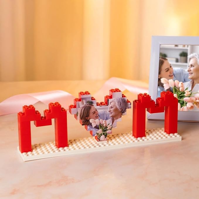 NAZENTI Custom Building Brick Gifts for Mothers Day, Personalized Photo Block Puzzle Heart Shaped Picture Customized Valentine's Day Gifts for Couples, I Love You Block Puzzle for Her, Anniversary