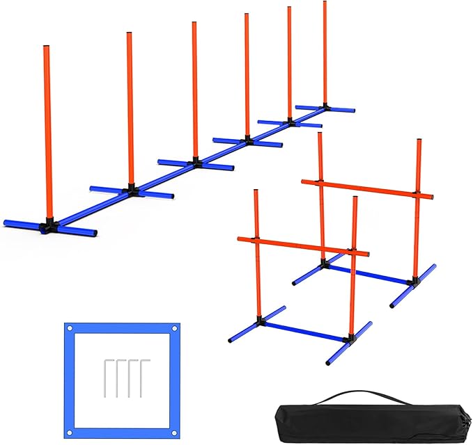 Dog Agility Training Jumping Hoop for Small Medium Dogs, Adjustable Height Pet Exercise Equipment for Outdoor Backyard (Weave Poles)