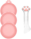 3 Pcs Pet Food Can Lids & One Can Spoon | Cute Paw Shape Opener Spatula Cat Wet Food Spoon | Universal BPA Free Silicone Covers for Dog Cat Cans(Pink)