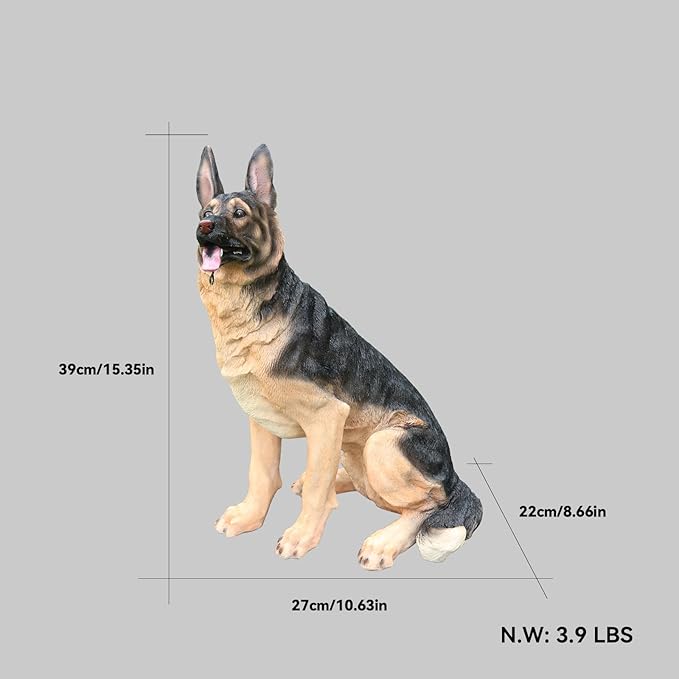 German Shepherd Statue Outdoor Decorations – Dog Statues Outdoor Sitting German Shepherd with Replaceable Solar Light & Welcome Sign for Porch Décor