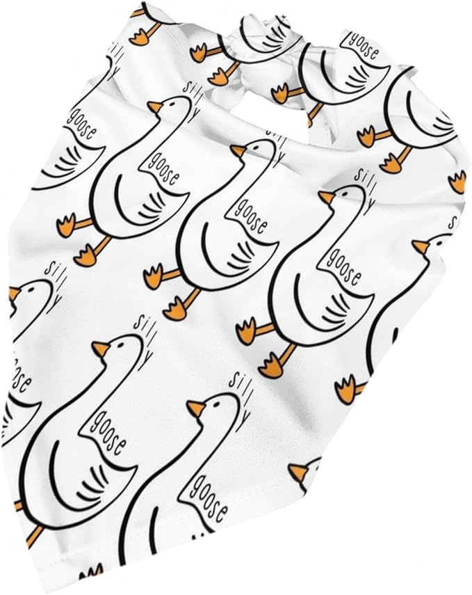 Silly Goose on The Loose Triangle Dog Bandana,Summer Bandana Funny Triangle Dogs Scarf Handkerchief Soft Adjustable Puppy Bandanas (White)