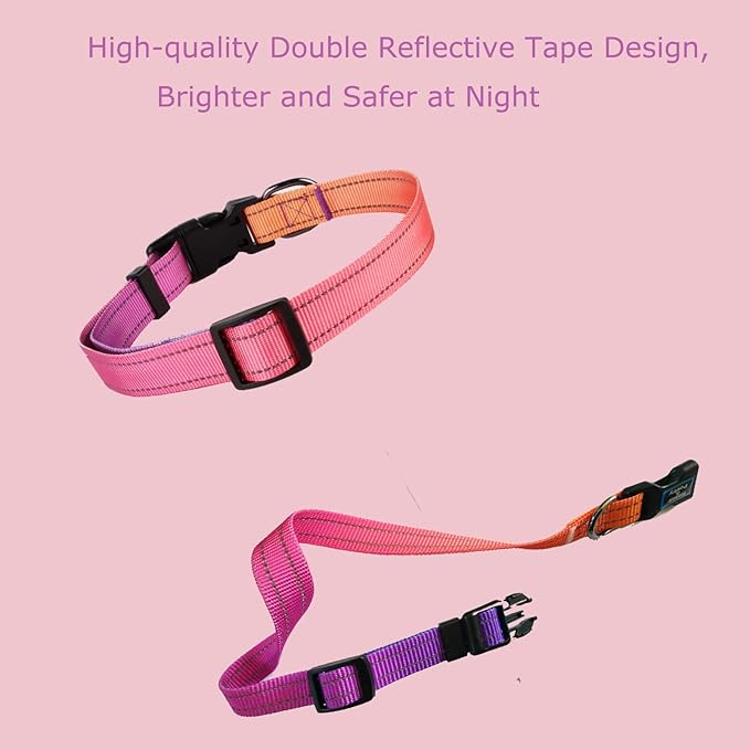 Roses&Poetry Reflective Dog Collar with Gradient Mistyrose, Adjustable Durable Pet Collars for Small Medium Large Dogs (Mistyrose-L)