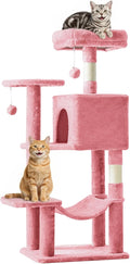 DUMOS Small 44 Inch Cat Tree Tower, Cat Climbing Tower with Natural Sisal Scratching Posts, Hammock, Pet Condo for Indoor Cats and Kittens Play, Pink